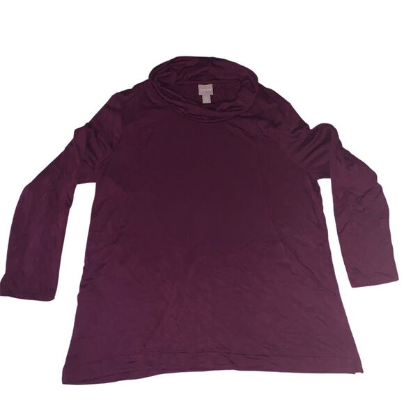 Chico's Women's Cowl Neck Tunic Burgundy Red Long Sleeve Size 2 - Picture 1 of 4
